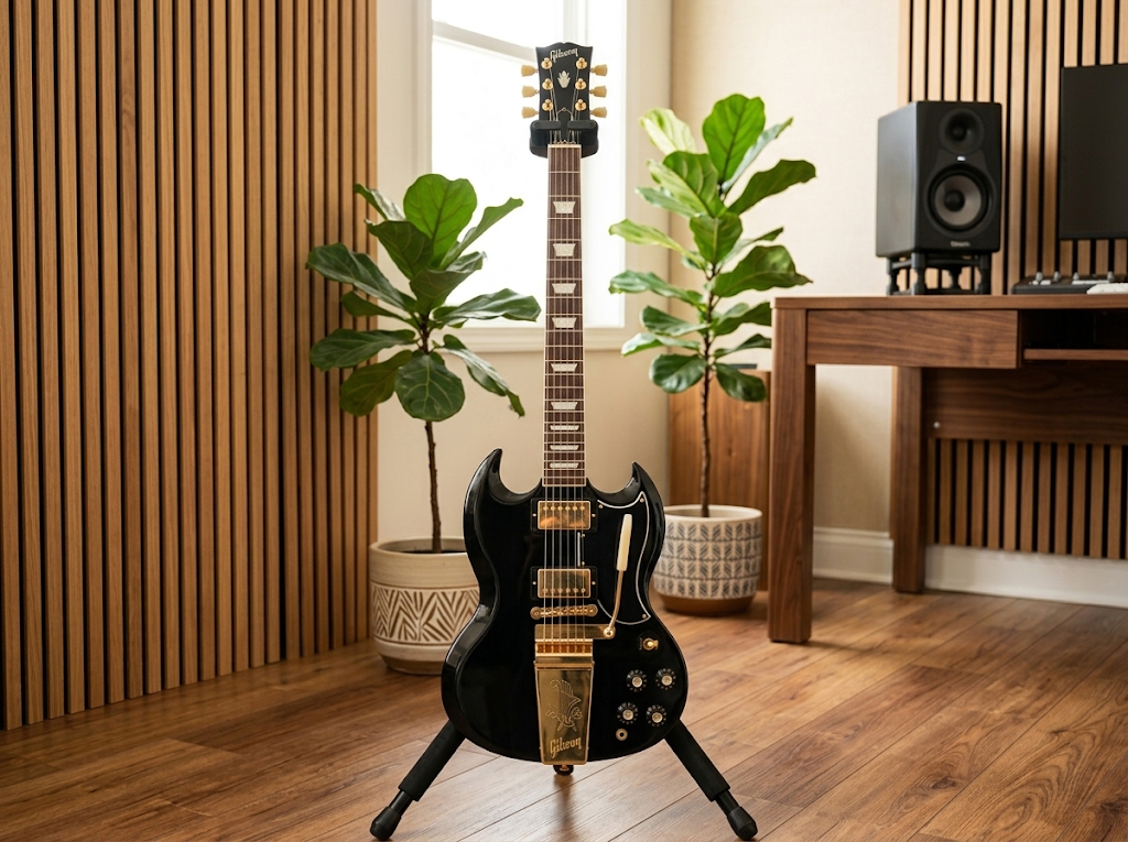 Guitarra Eléctrica Gibson SG Standard 61 Maestro Vibrola Ebony Vista Completa