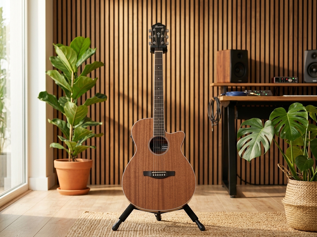 Detalle del cuerpo y acabado de la Ibanez AEG50